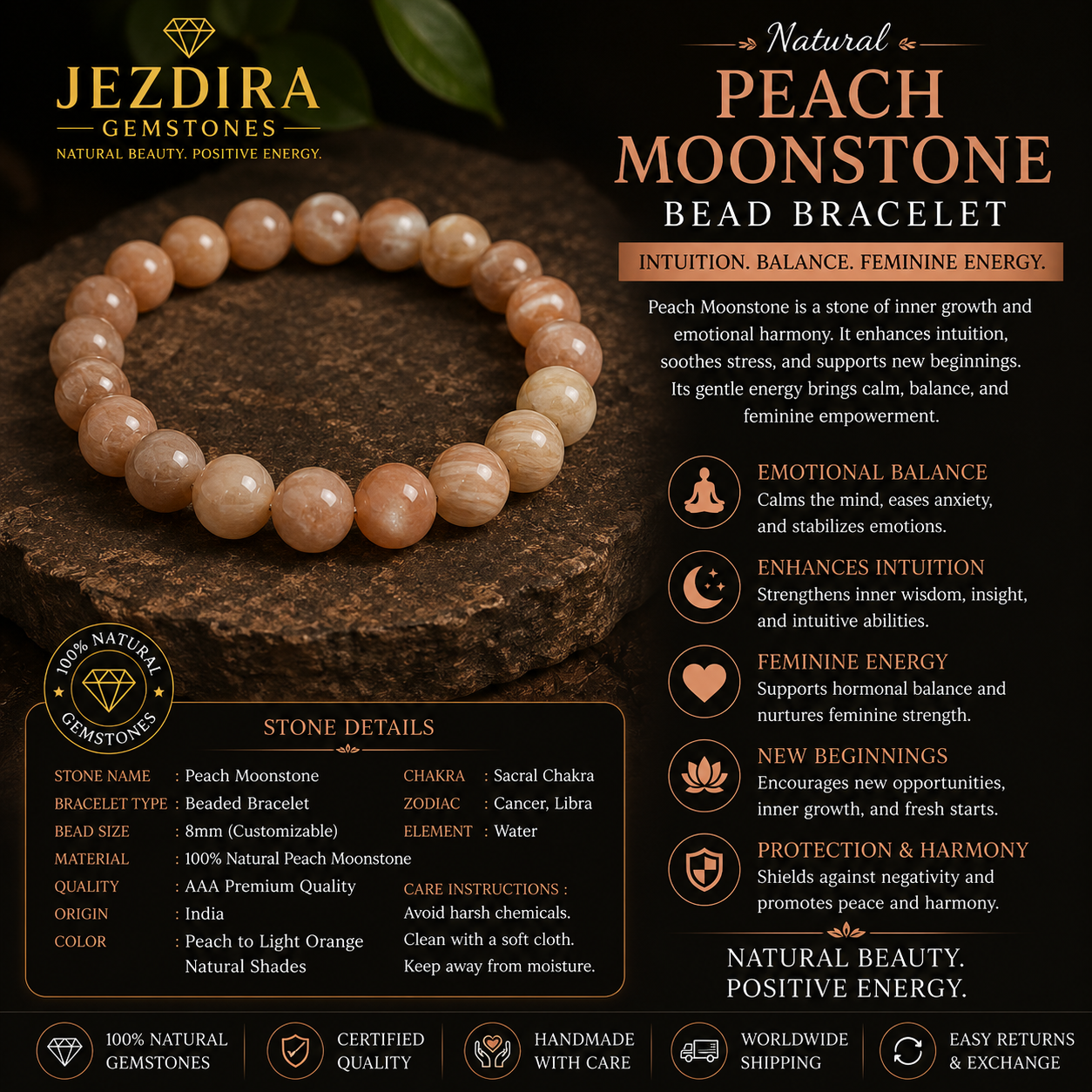 Peach Moonstone Bracelet - Image 2