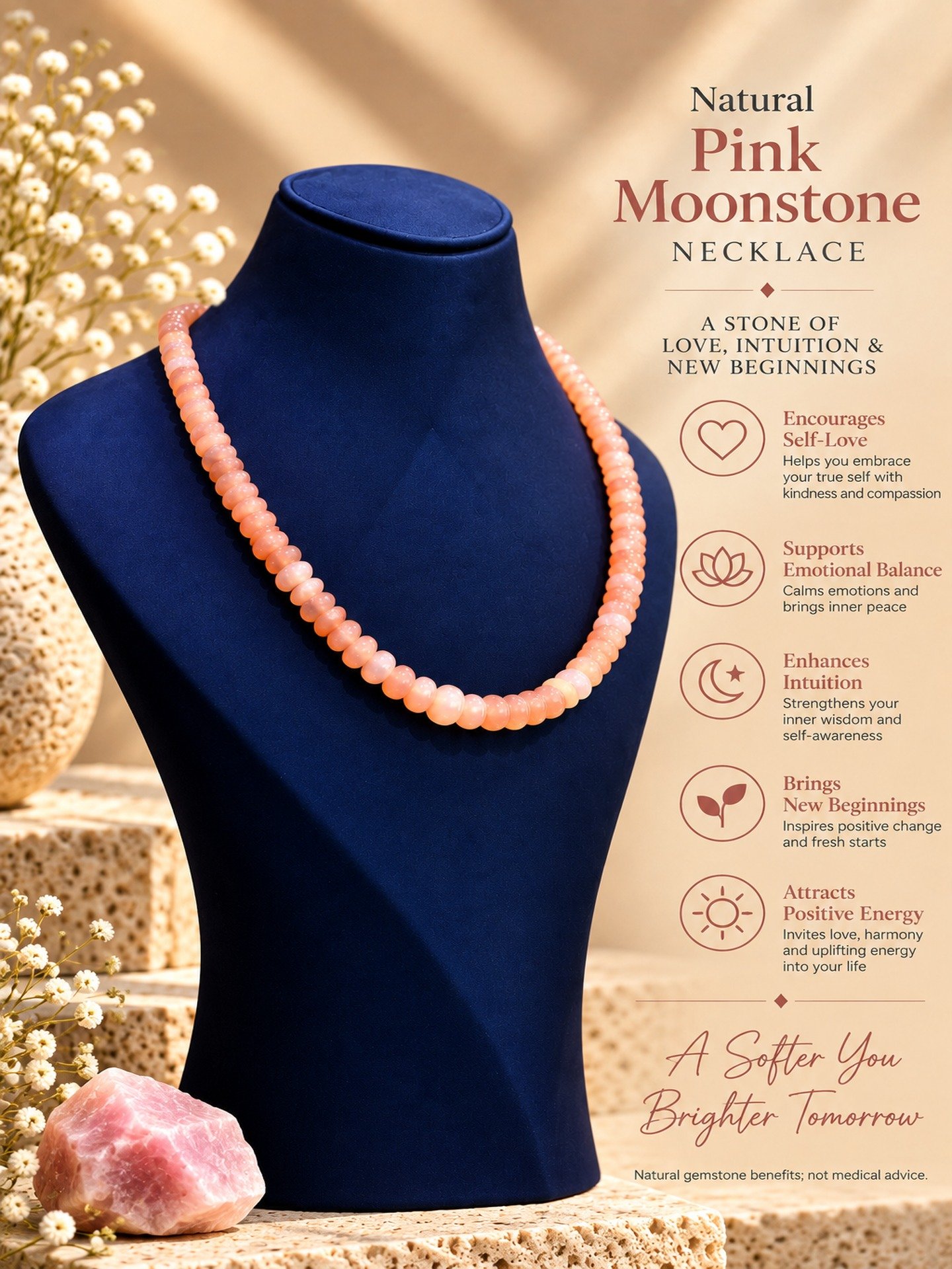 Pink Moon stone necklace - Image 5
