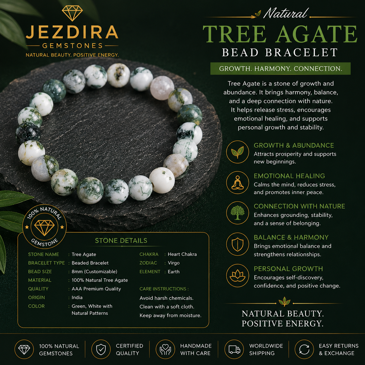 Natural Tree Agate Bracelet - Image 2