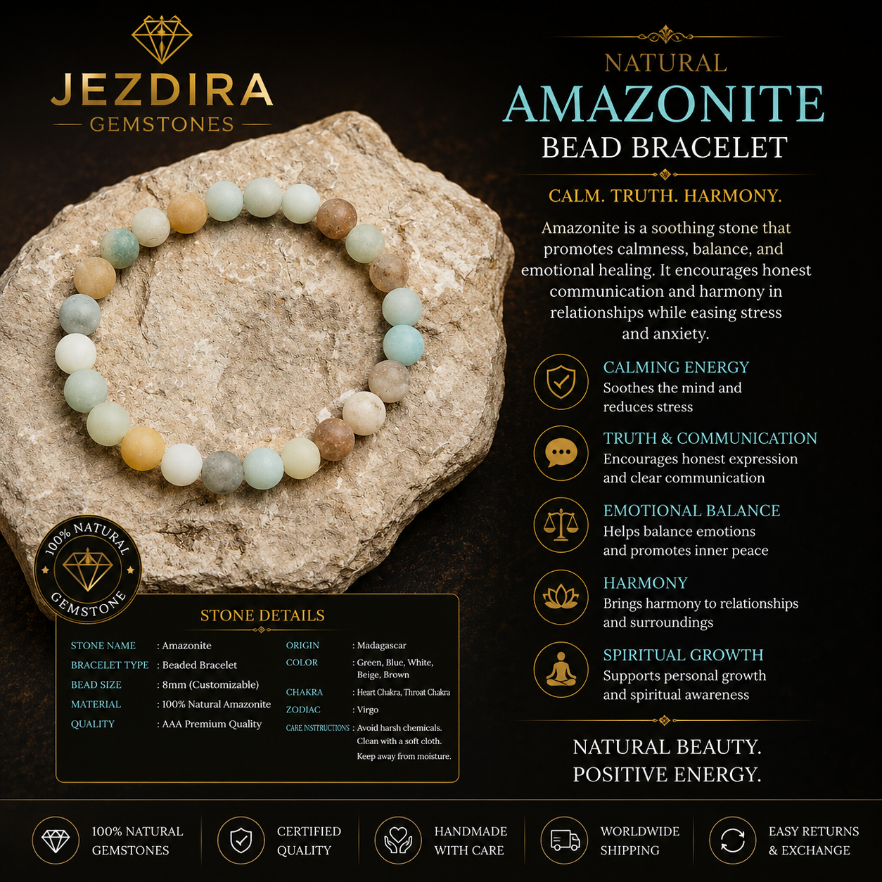 Natural Amazonite Gemstone Bracelet - Image 2