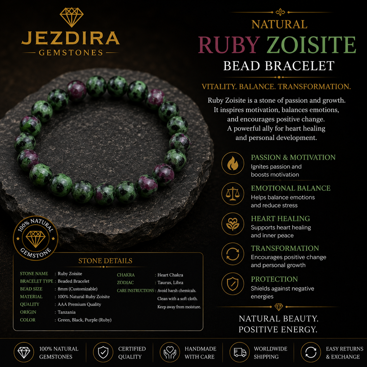 Natural Ruby Zoisite Bracelet - Image 2