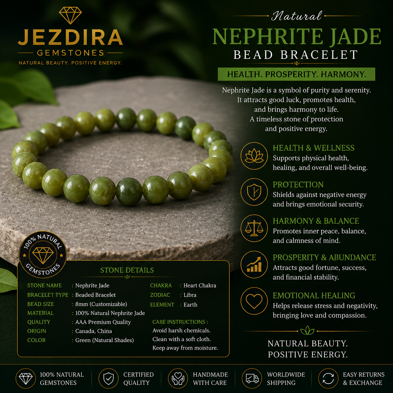 Natural Nephrite Jade Bracelet - Image 2