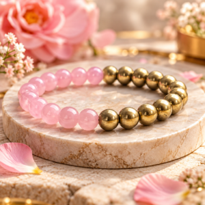 Natural Rose Quartz & Golden Hematite Buddha Bracelet